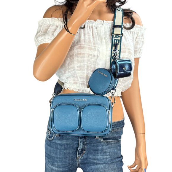 Michael Kors Jet Set Travel Medium Shoulder Crossbody Bag Tech Attached Teal - Picture 1 of 14